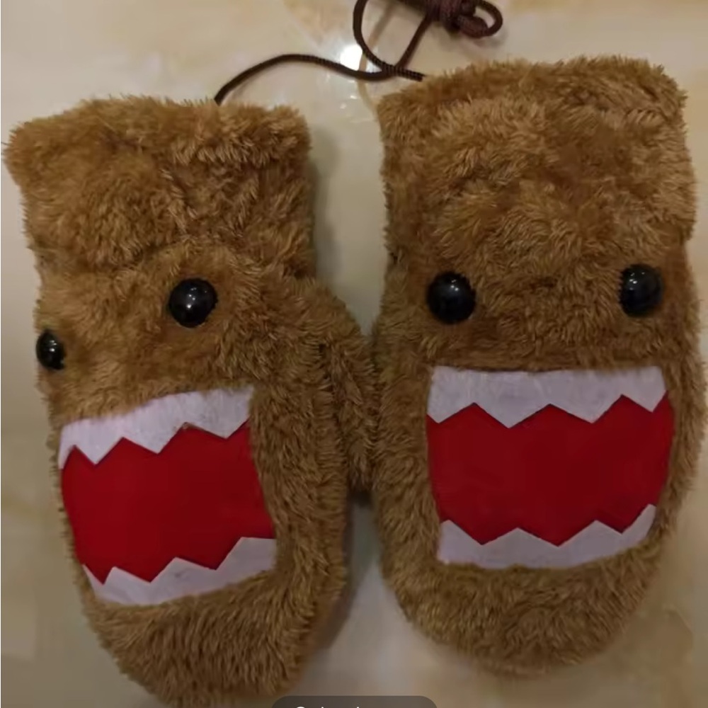 Brown Furry Monster Mittens